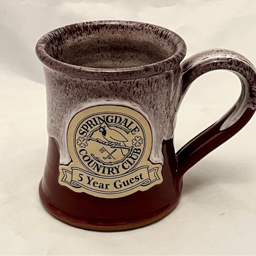 Deneen Pottery Mug, Spring Hill Country Club Burgundy/White Glaze, EUC - Picture 2 of 10